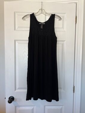 2/$20 Black Sleeveless Midi Dress with Crochet Yoke